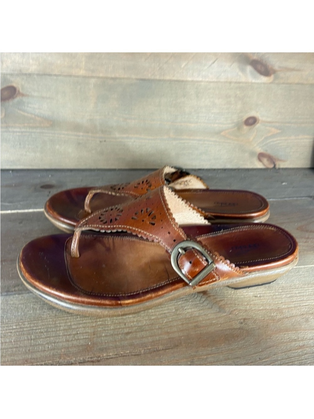 dansko priya womens size 37 shoes brown leather slip on thong comfort sandals